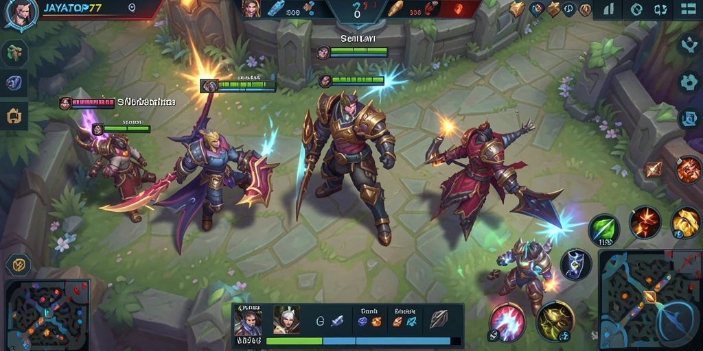 Screenshot gameplay JAYATOP77 menampilkan pertarungan sengit antar tim.