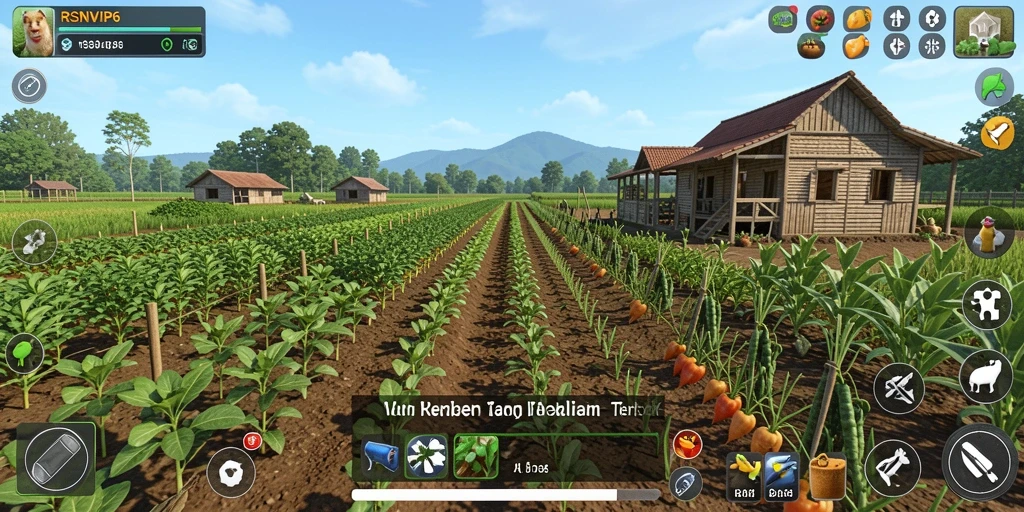 Tampilan gameplay RSNVIP6 yang menawan dengan kebun penuh warna.