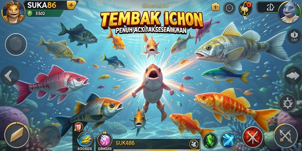 Tampilan gameplay seru dari SUKA86 saat menembak ikan.
